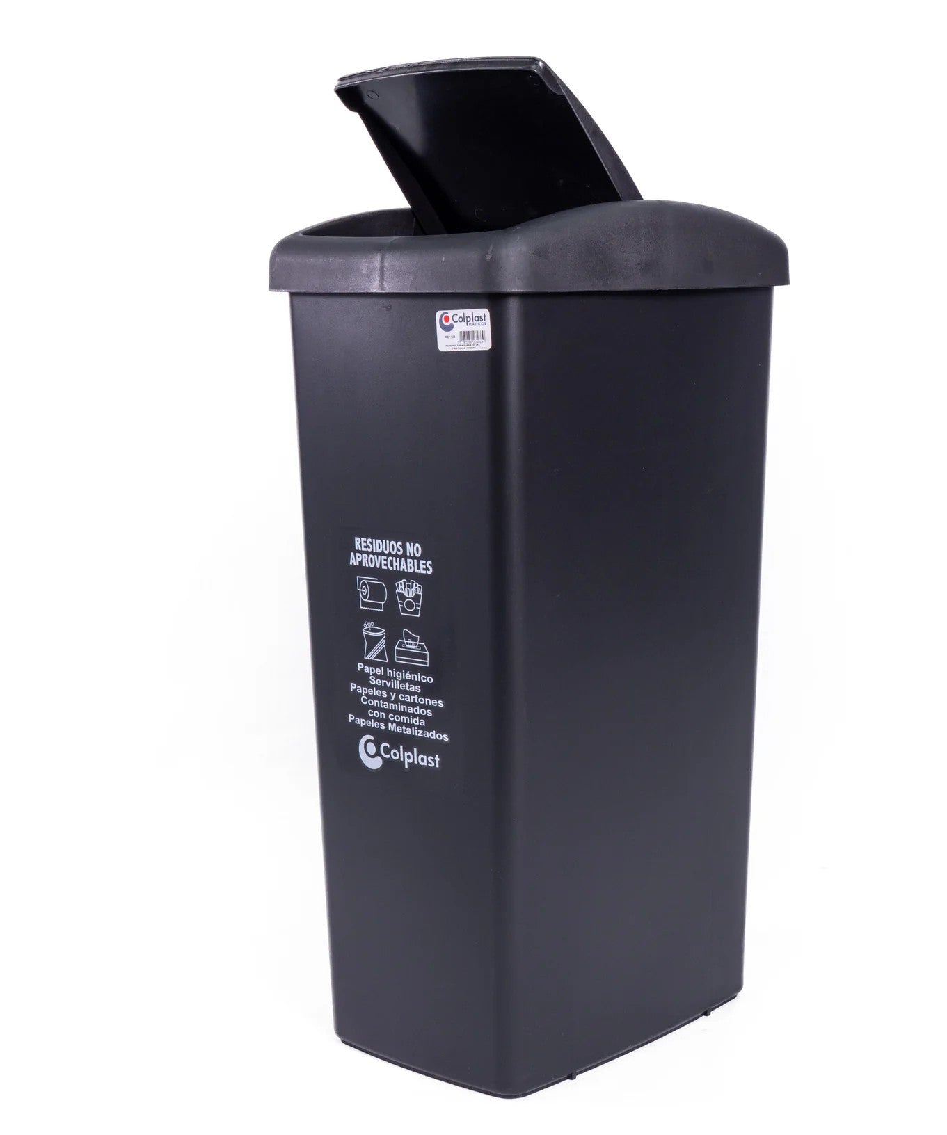 Papelera Tapa Plana 55 Litros Colplast Negra