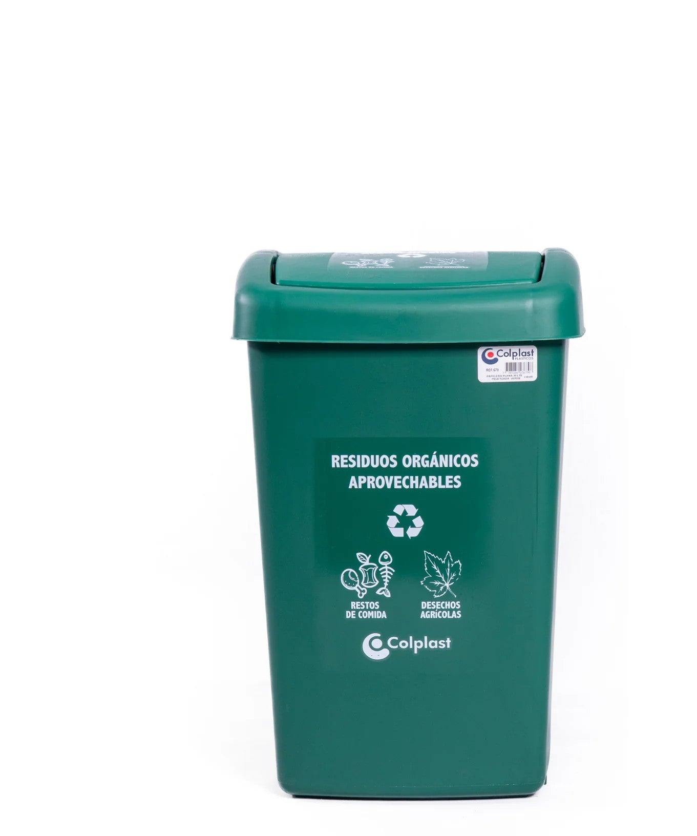 Papelera Tapa Plana 36 Litros Colplast Verde